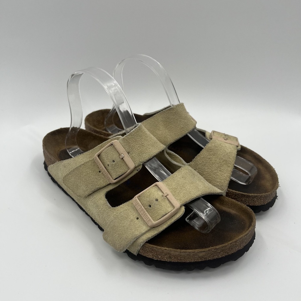 Birkenstock Arizona Beige Taupe Sandals 41 Womens 10 Mens 8 Slip on Two Strap